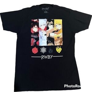 BIOWORLD RWBY black graphic Anime tee shirt L character group short sleeves.